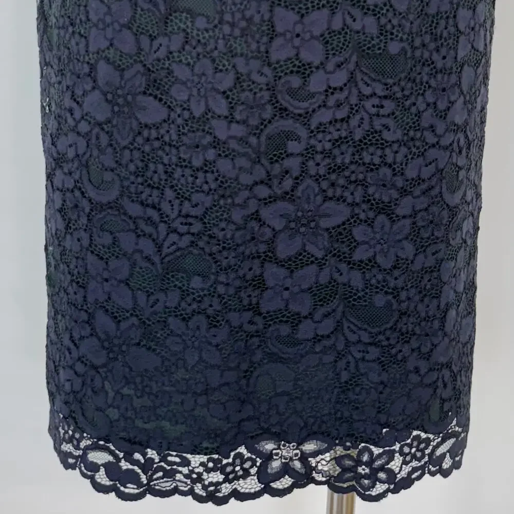 Tory Burch Lace Skirt Knee-Length Navy Blue Green Floral Size 10